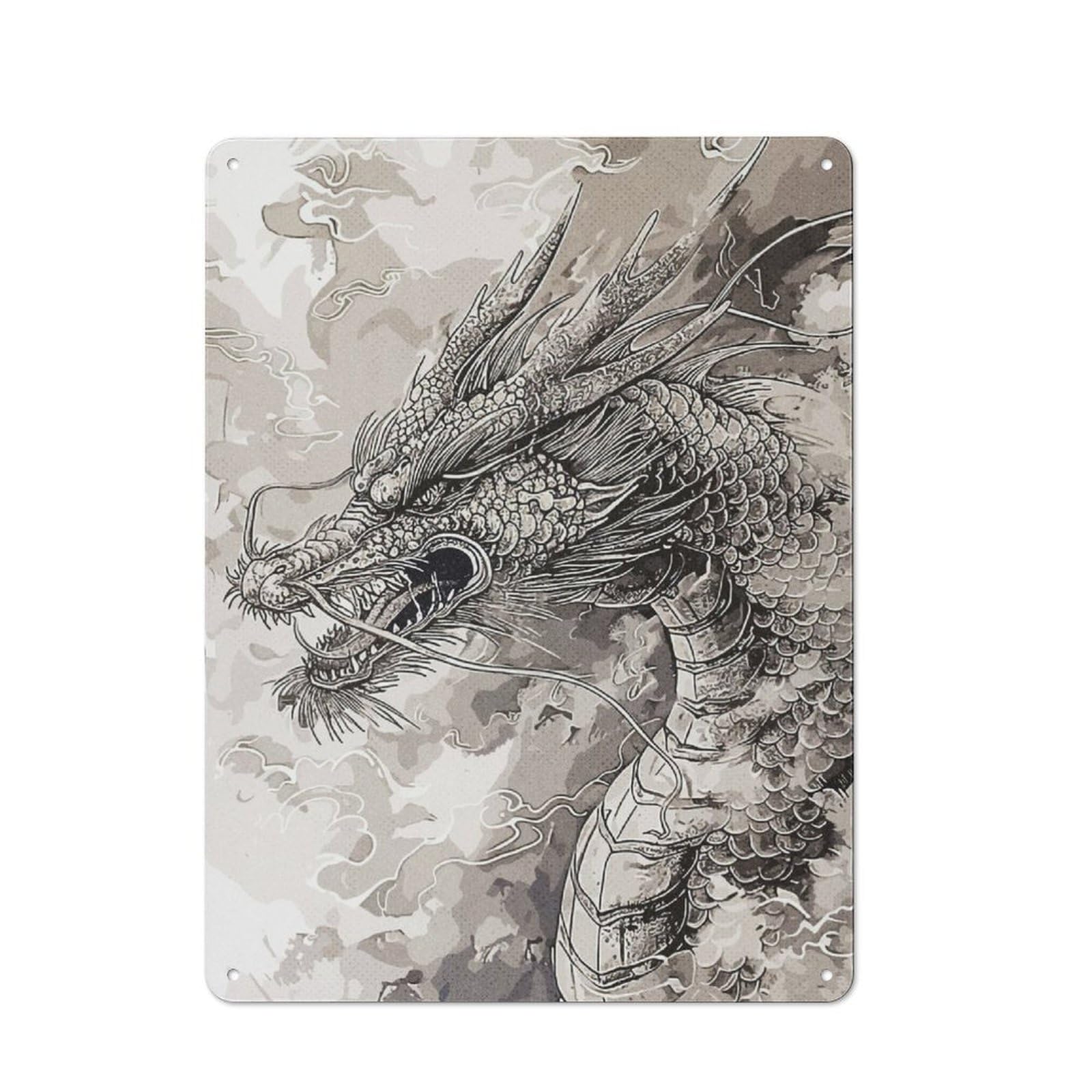 Junmoney Ancient Dragon Vintage Metal Plaque 40X30cm For Home Office Or Studio, Seasonal Metal Wall Decor For Winter Interiors