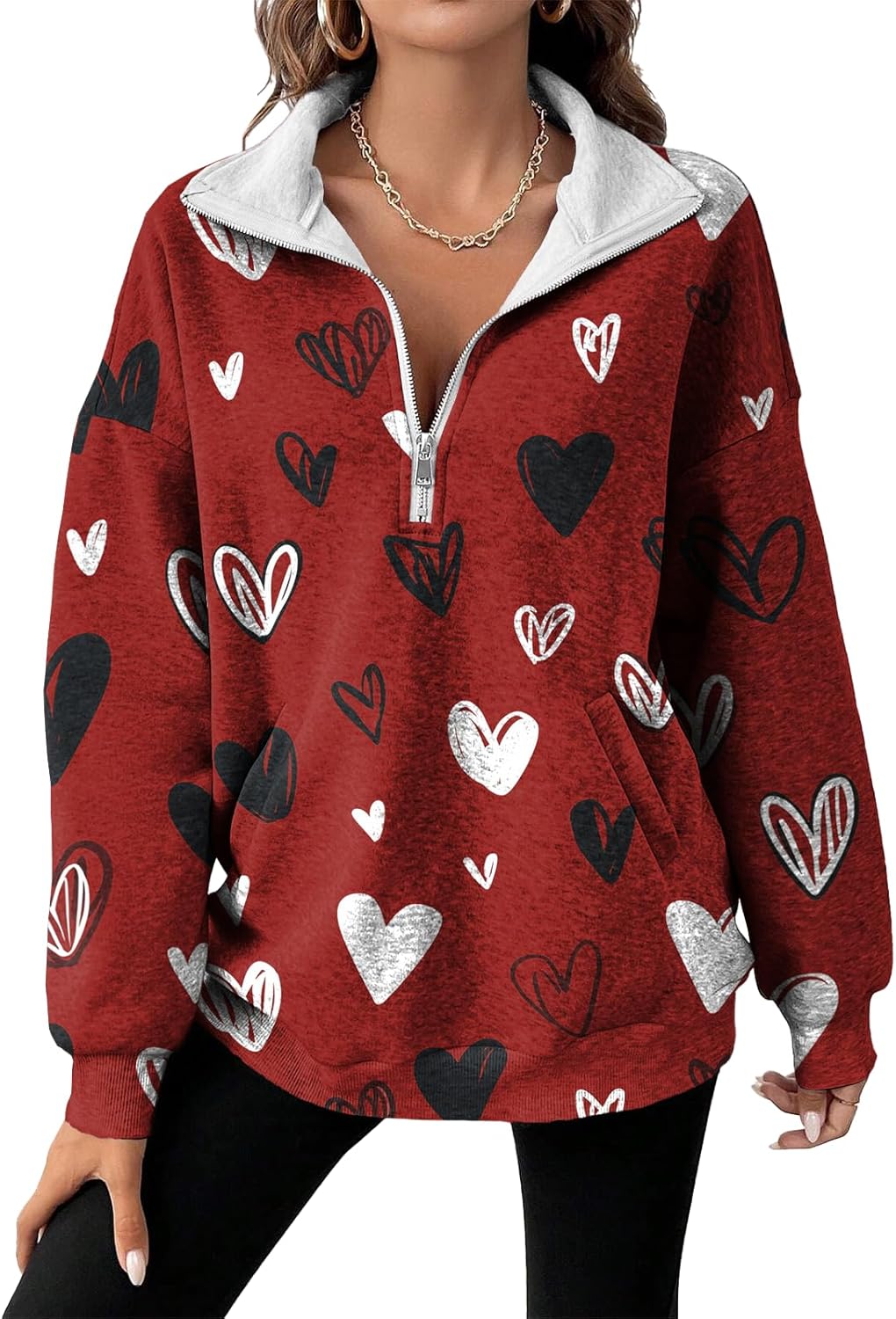 domirica Womens Zipper Hoodies Oversized Floral Print Hooded Sweatshirts Winter Loose Fit Lapel Pullover Tops with Pocket