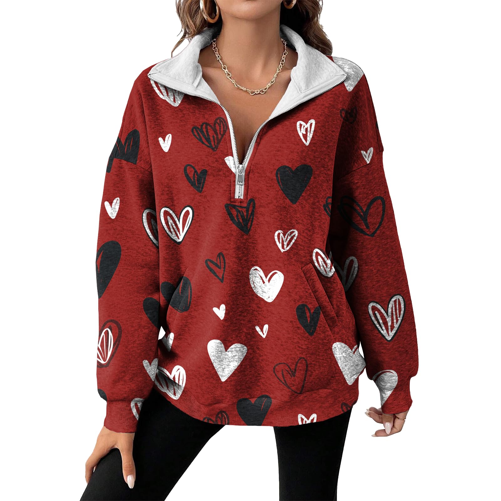 domirica Womens Zipper Hoodies Oversized Floral Print Hooded Sweatshirts Winter Loose Fit Lapel Pullover Tops with Pocket