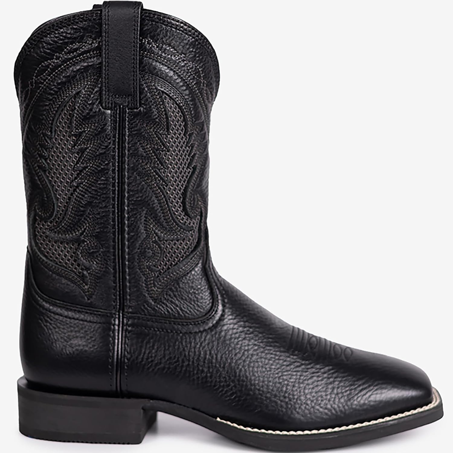 Palitutu Cowboy Boots for Men Square Toe Genuine Cowhide Leather Breathable Western Riding Boots, Pull-On Embroidered Boots with Non-Slip Rubber Sole