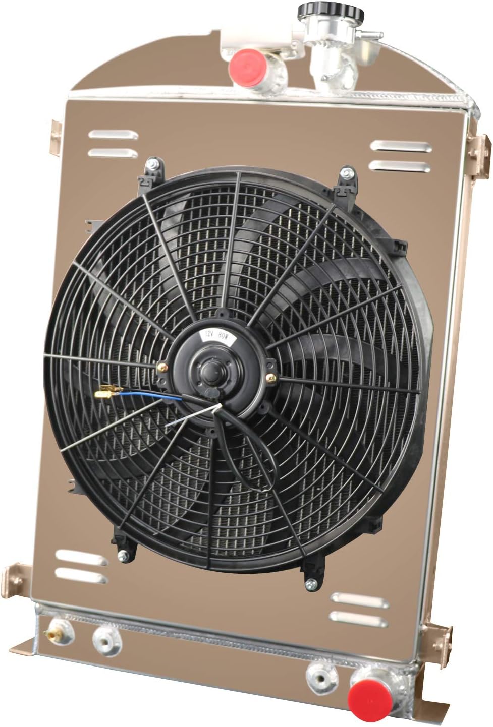 ALLOYWORKS 4 Row Aluminum 28" Core Radiator + Shroud Fan For 1935-1936 Ford Model A Chevy V8