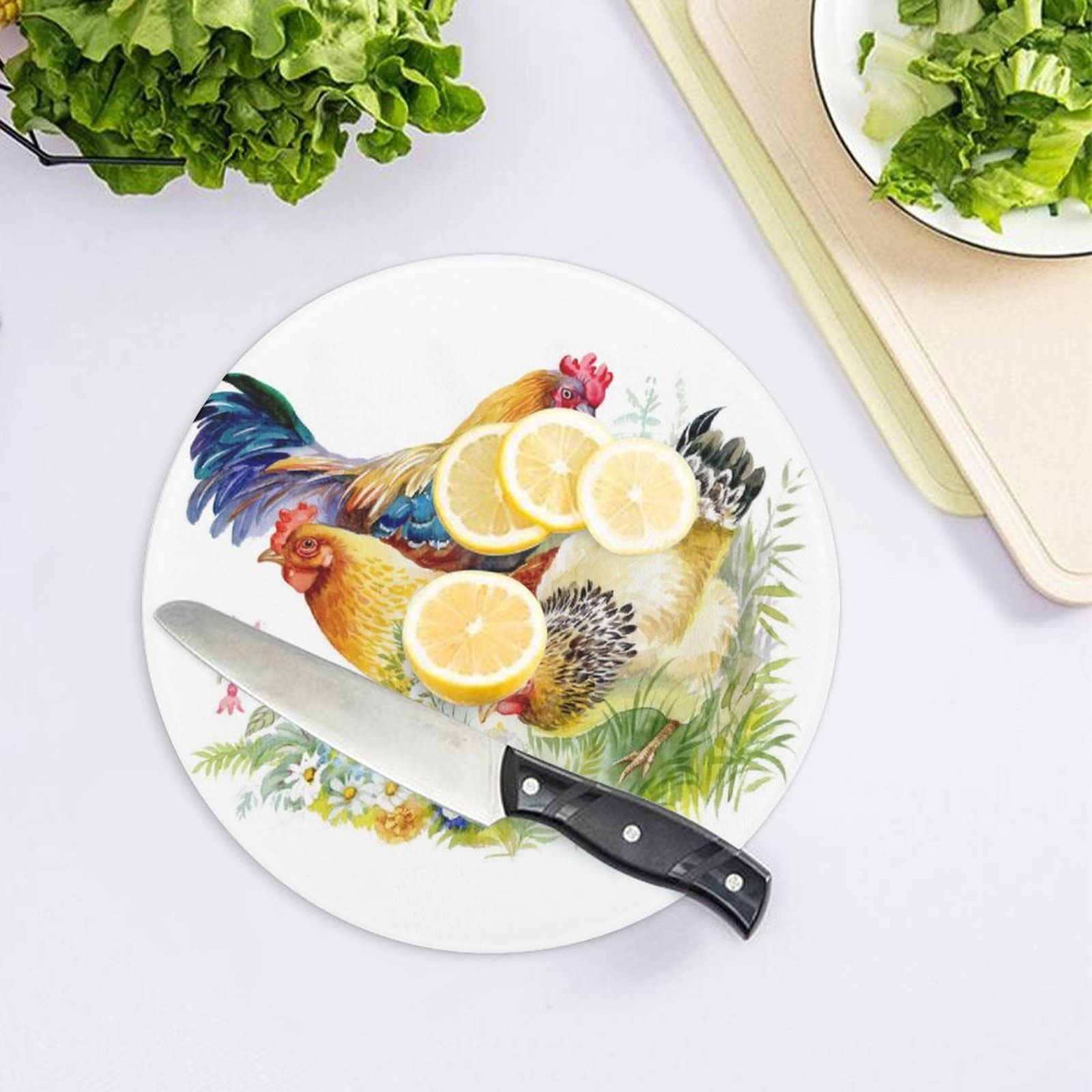 Planche à Découper En Verre Tulup 60x52 Cm - Motif Hibou Et Poules