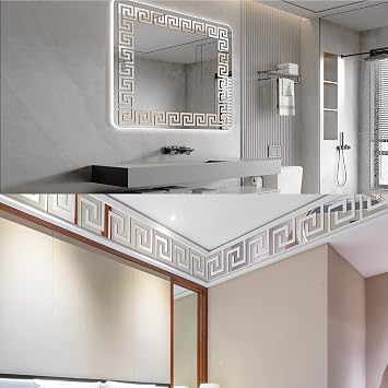 15Pcs Mirror Border Stickers Wall Decor Stickers Removable Peel and Stick Backsplash for Kitchen Room Decor Aesthetic Ceiling Decorations for Bedroom Bathroom Living Room Background Decor