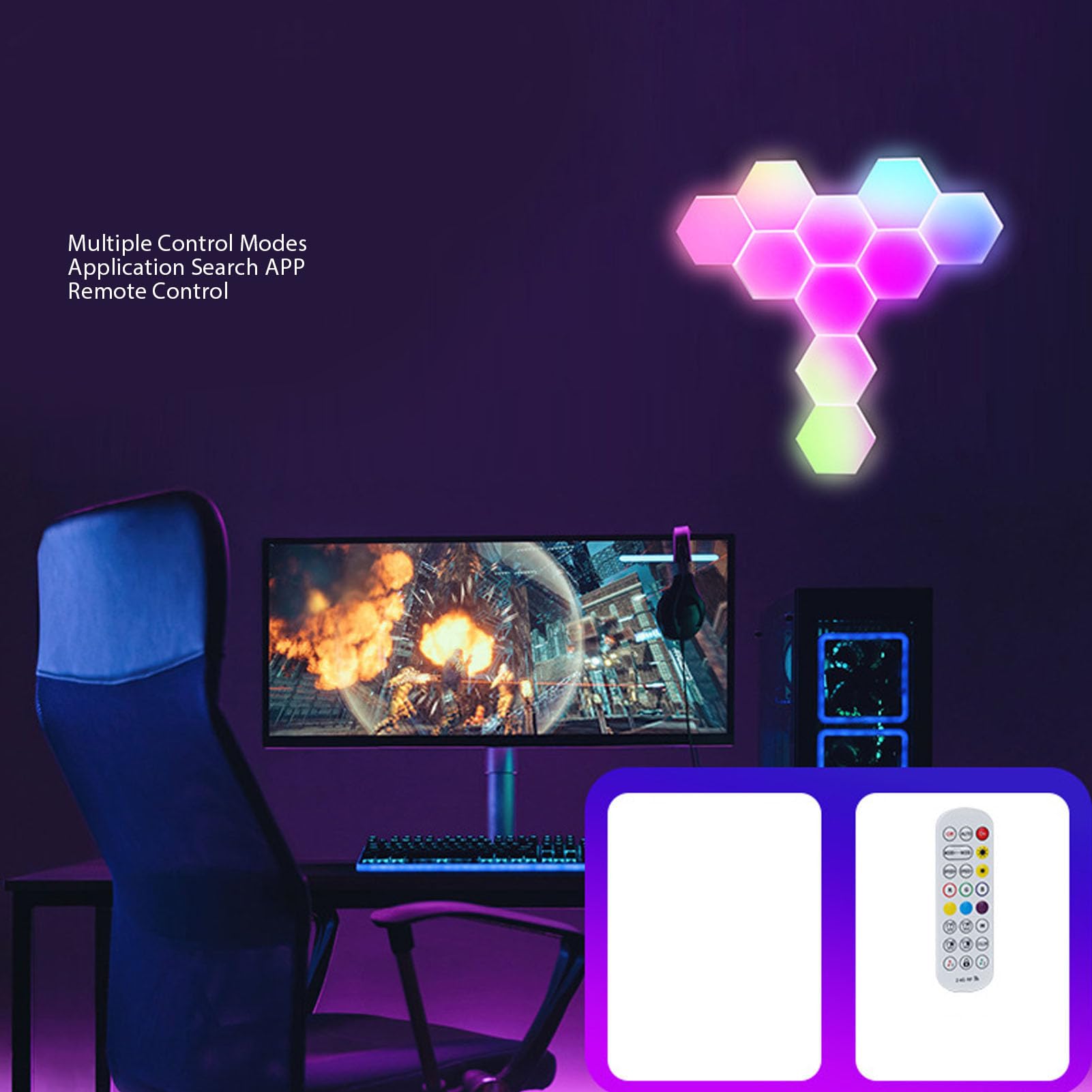 8 Ensembles de Panneaux Lumineux Hexagonaux avec Commande Vocale, Synchronisation de la Musique, Lumière LED RVB Hexagonale avec Application et Télécommande, Lumières LED