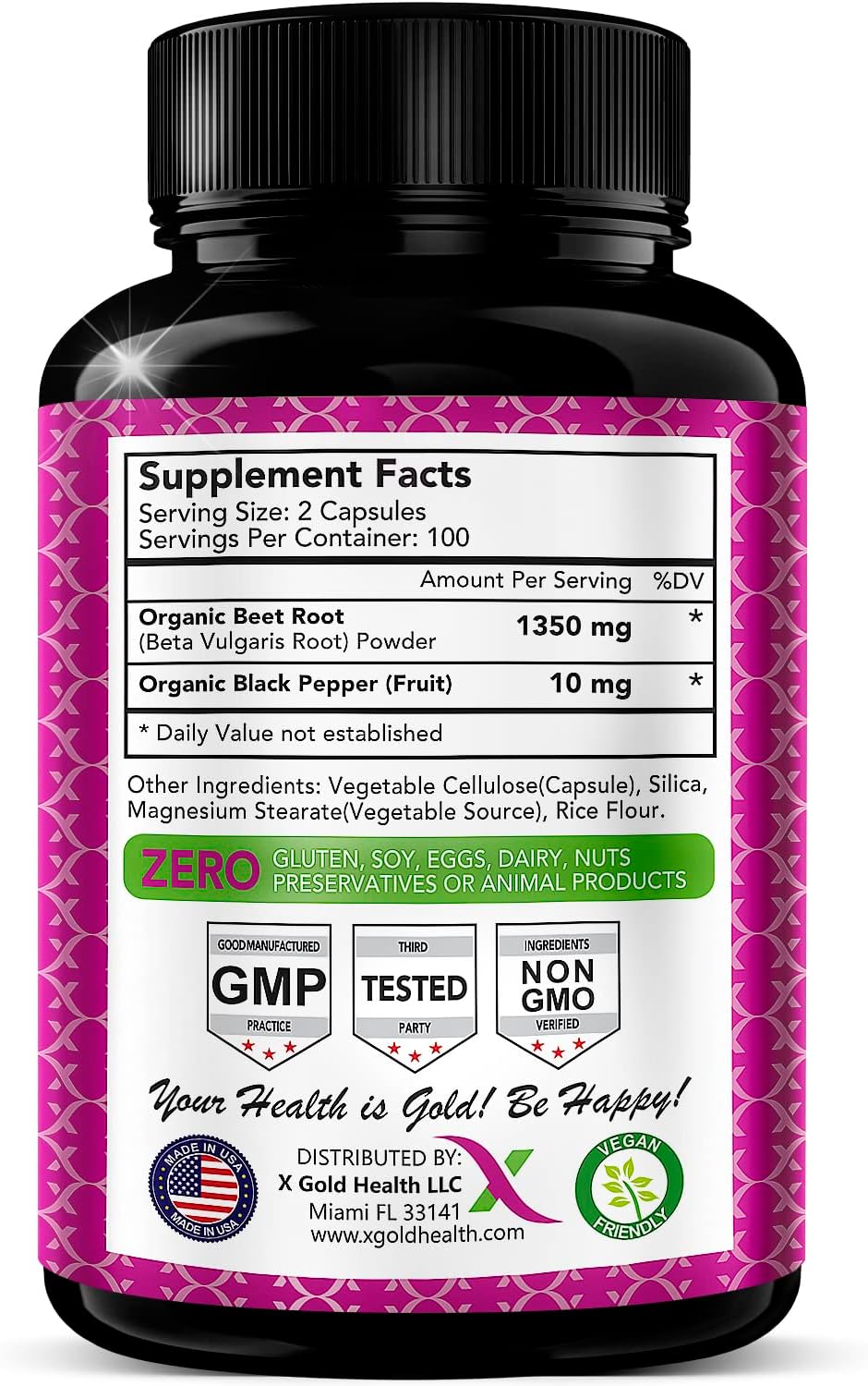 Strongest Premium Organic Beet Root Powder 1350mg 200 Veggie caps Superfood Nitric Oxide Supplement Natural Nitrates w/Black Pepper for Best Benefits - Circulation, Heart Health, Athletic Performance : Health & Household