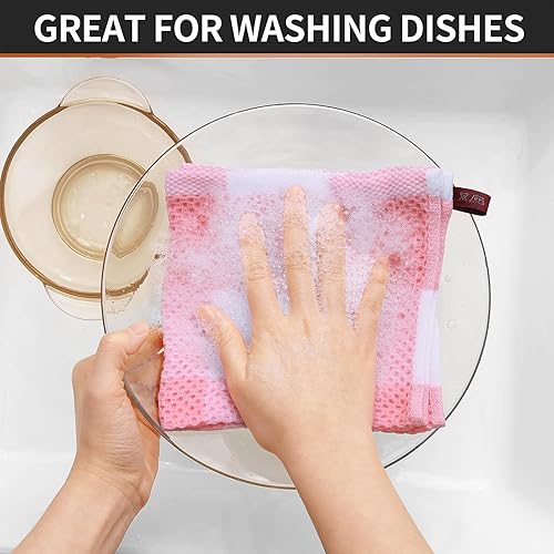 Miniatura 4 de Homaxy - Paños de cocina de 100% algodón, de punto gofre, a cuadros, muy suaves y absorbentes, de secado rápido, trapos para platos