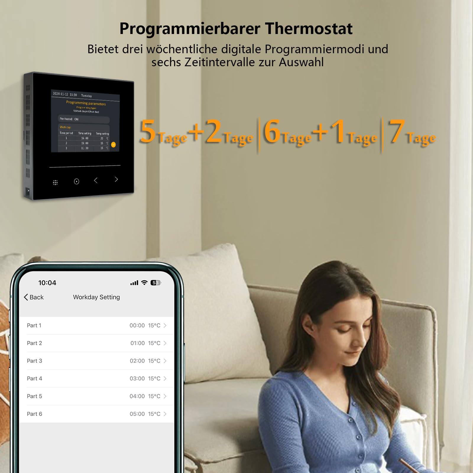 KETOTEK WiFi Thermostat für Elektrische Fußbodenheizung, Digital LCD Programmierbar Raumthermostat 16A, Smart Elektrisch Heizungsthermostat Chronothermostat kompatibel mit Alexa, Smart Life/Tuya App