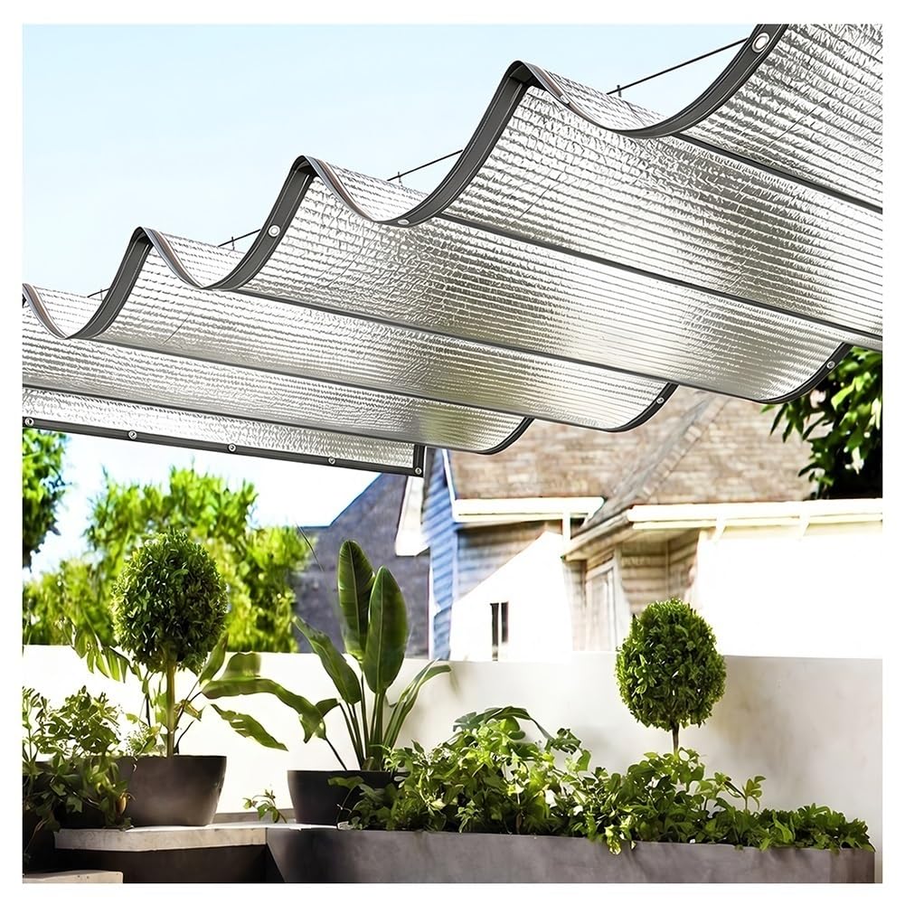95% Aluminum Shade Cloth, Silver Tarp Fabric with Grommets, Shading and Heat Insulation Shade Netting, Multi-Use Privacy & Shade Tarp for Patio Garden Pergola Pet & Car(2x9m/6.6x29.5ft)