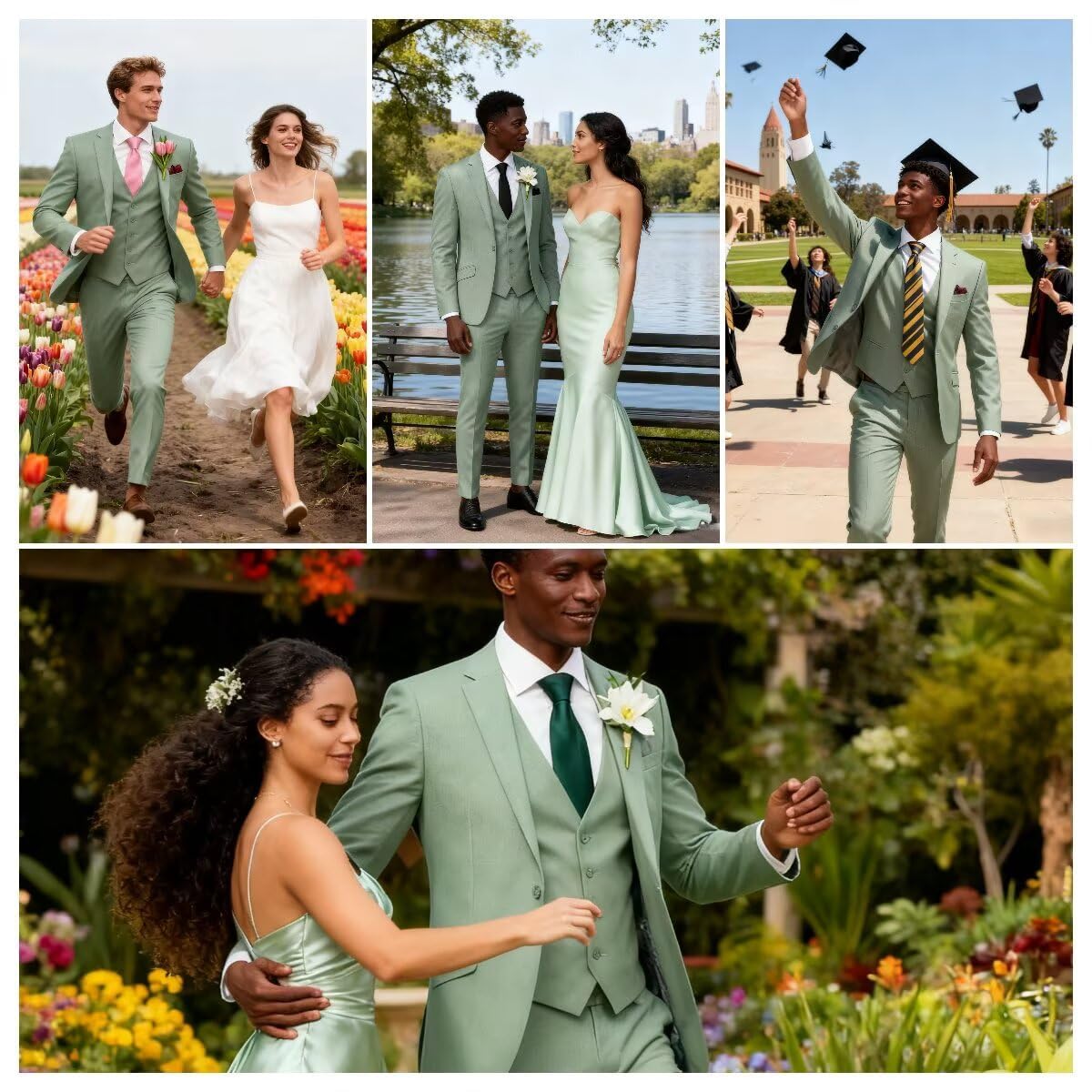 HUUTOE Trajes de 3 piezas para hombre, ajuste delgado, trajes de graduación para hombre, vestido de boda, traje de verano, chaqueta, chaleco, pantalones, esmoquin