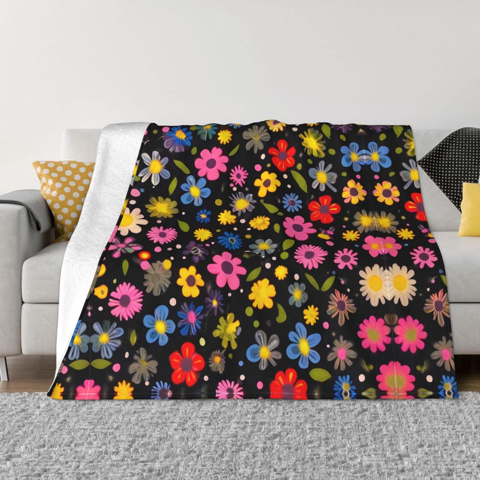 Couverture chaude en flanelle florale 152x203 cm pour lit et canapé