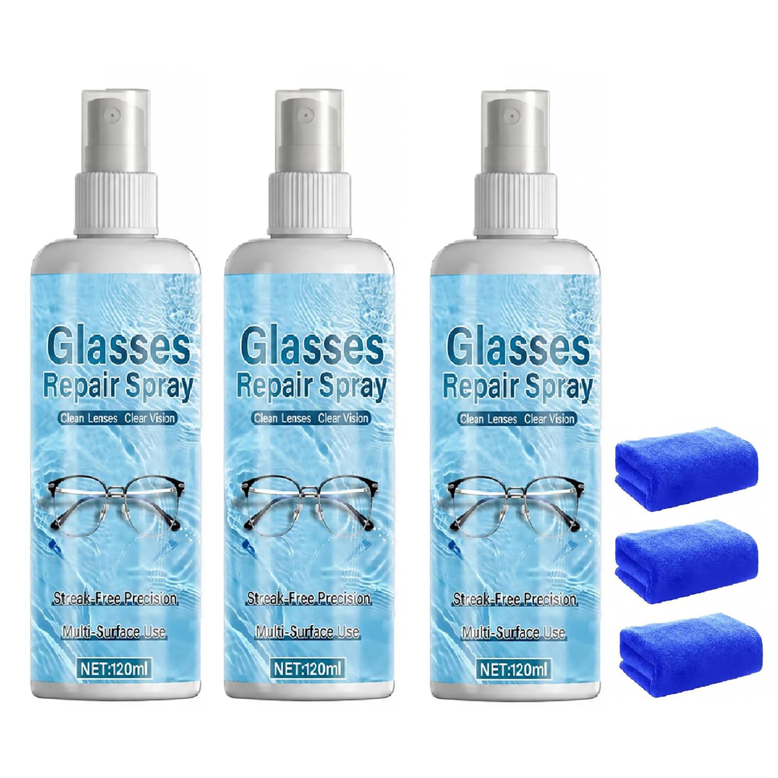 Spray per la rimozione dei graffi dalle lenti degli occhiali, spray professionale per la riparazione dei graffi sulle lenti, liquido detergente da 120 ml per la riparazione di occhiali (3PCS)