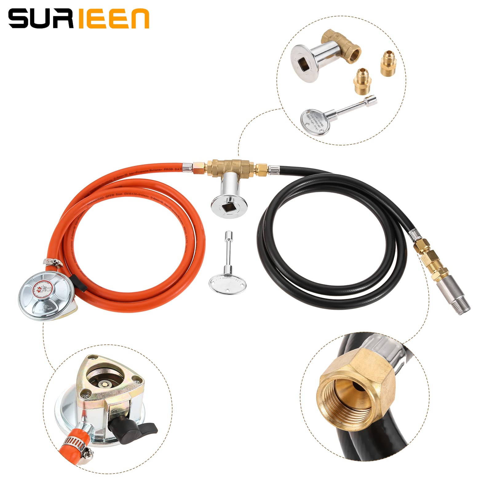 Control de Válvula Gas Sistema, Gas Regulador Kit para Instalación de Fogón, Válvula Reguladora para Chimenea, 2 Mangueras de Gas de 60 Pulgadas con Válvulas 150K BTU