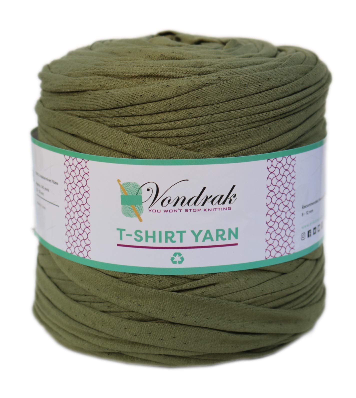 Tshirt Yarn 130 Yards of Fabric Recycled Yarn 1.5 lb Vondrak T-Shirt Yarn for Crocheting and Knitting (Olive)