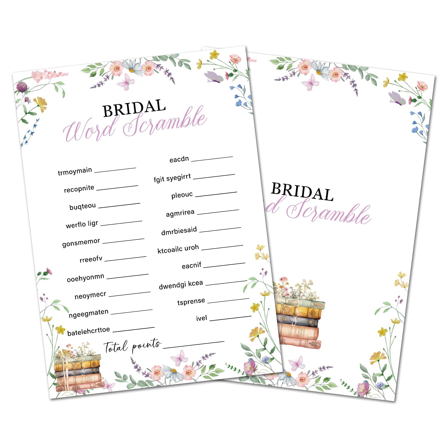 Bridal Word Scramble, Floral Bridal Shower Games with Answer Card for Engagement Wedding Bachelorette Newlyweds Party Supplies & Activity, 25 Guests Game Cards-008
