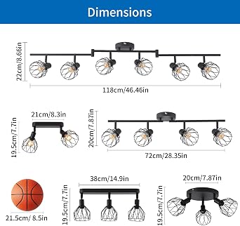 ANWIO Spot Light Fittings Ceilings,Kitchen Lights Ceiling with E14 Base Metal Wire Cage,Adjustable Black 3 Way Spotlights Ceiling Light,Ceiling Lights for Living Room [Energy Class A]