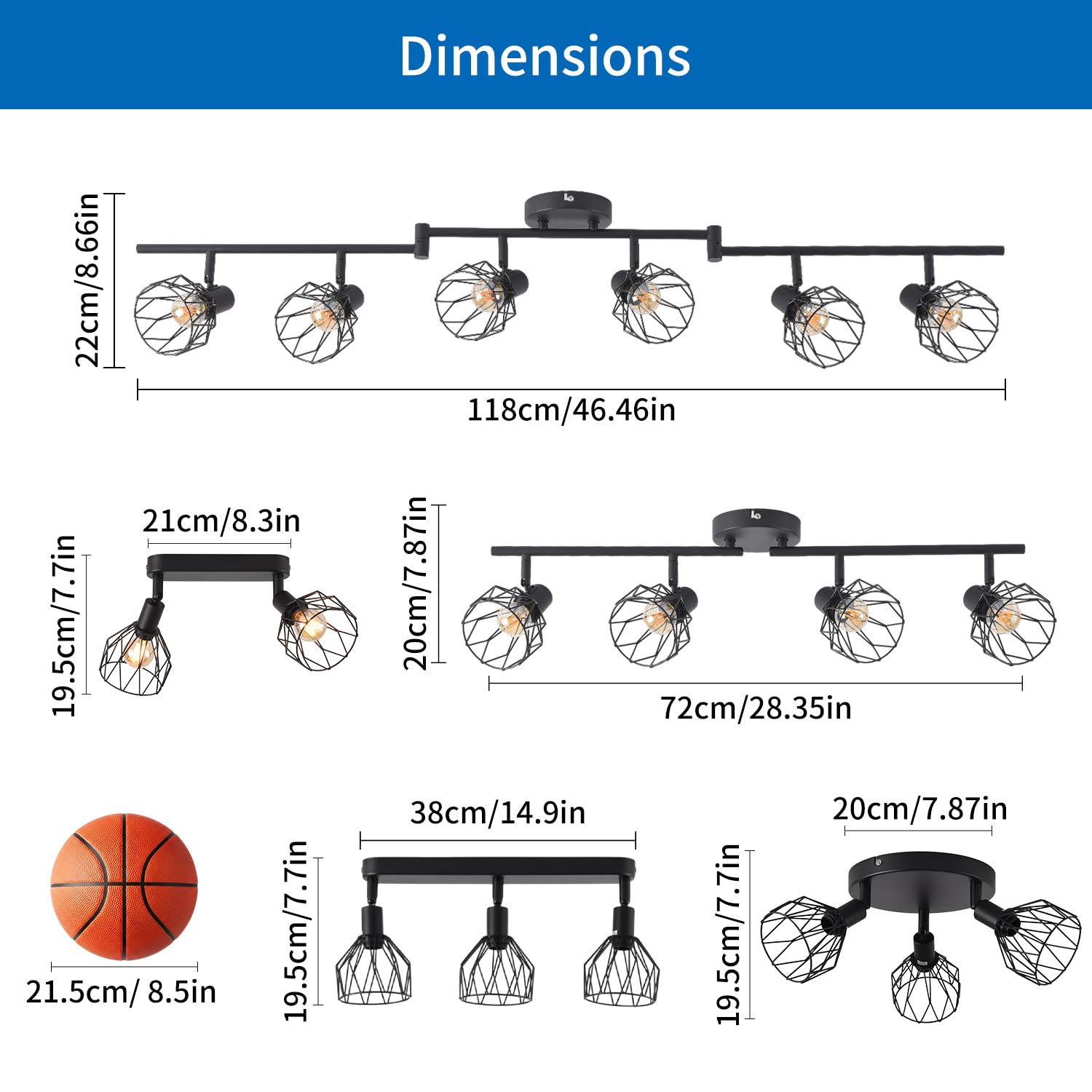 ANWIO Lamparas Salon Techo con 6 Bases, Focos LED Interior Techo Negra,Lampara Techo Giratorios E14,Foco de Pared para Interior Iluminación para Dormitorio Pasillo Cocina (Sin Bombilla)