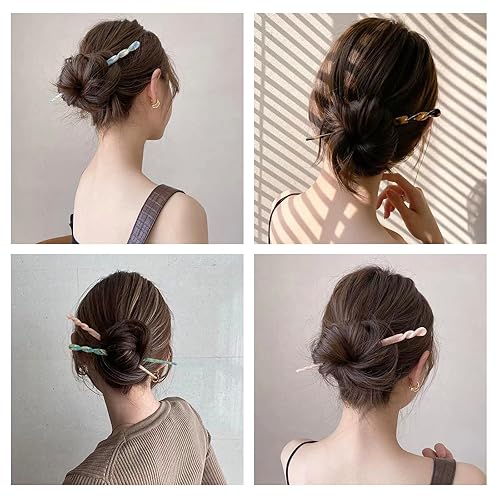 Miniatura 7 de 10 palillos de acetato para el cabello, estilo vintage para mujer, con estampado de leopardo, horquilla de concha de tortuga, palillos para niñas,