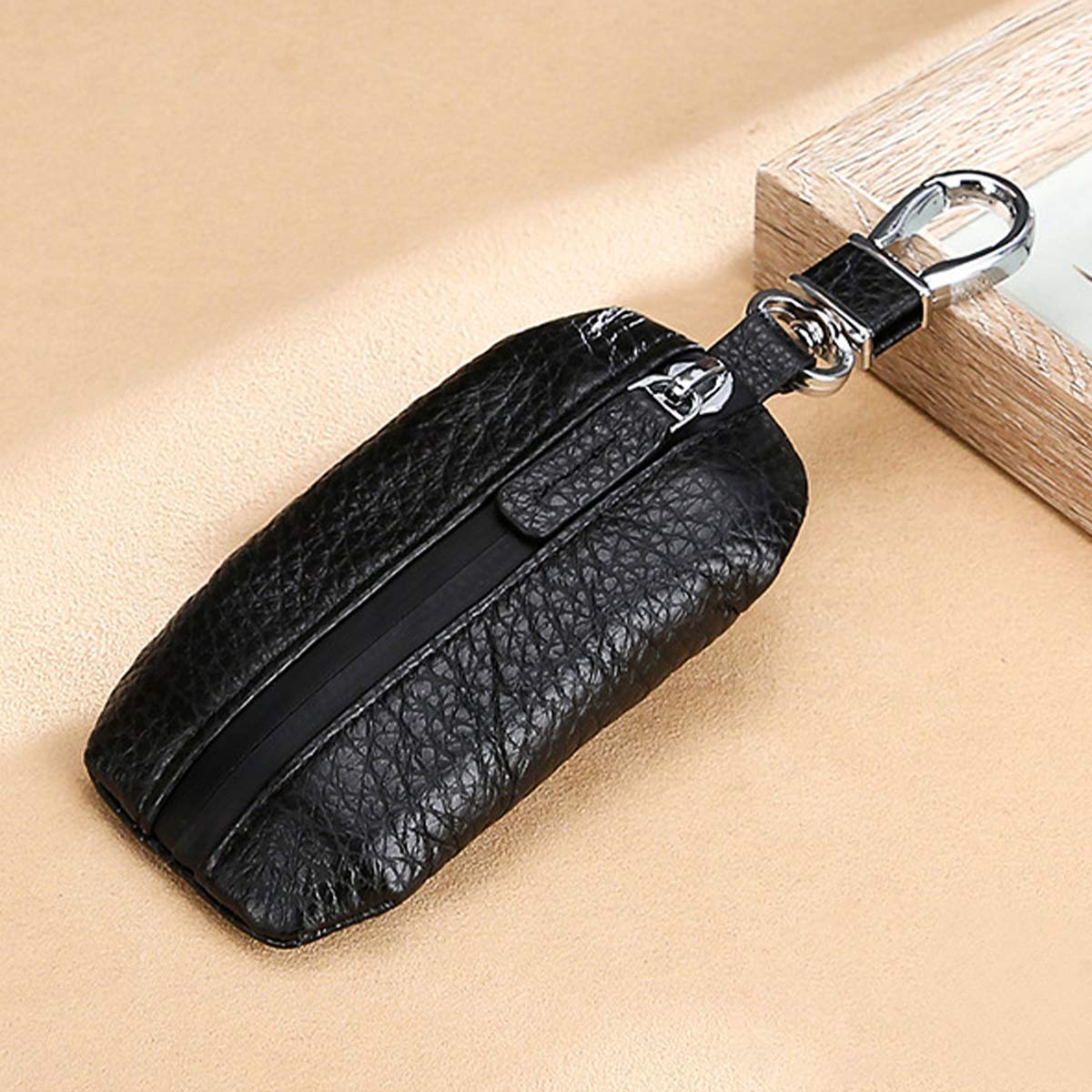 Cuero Estuches de Llave Clave del Coche Portátil Car Key Case Impermeable Cartera Anti-Robo para Hombre Mujer Llave Remota Hogar Llavero Uso Diario Negro