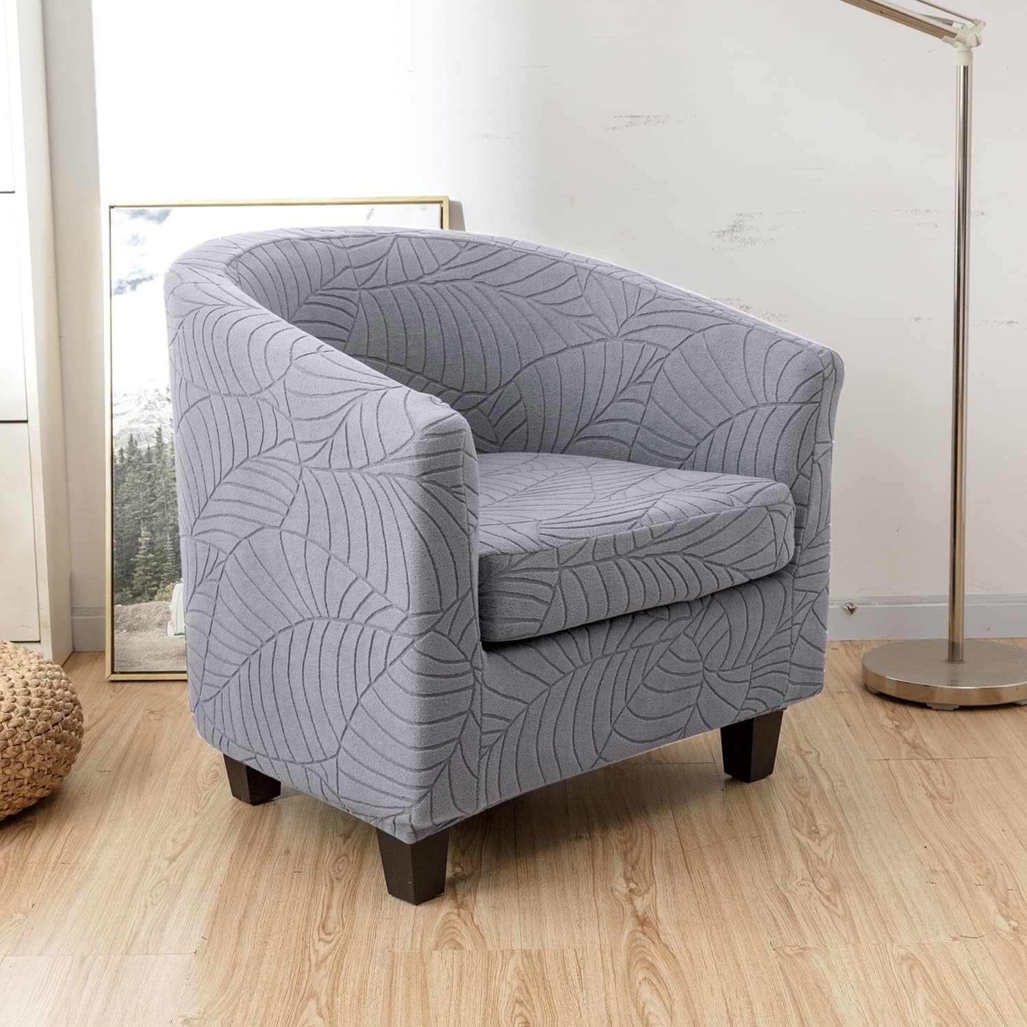 Stretch Armchair Cover Club Chair Slipcover with Cushion Cover 2 Piece Barrel Chair Cover Removable Tub Chair Slipcovers Nonslip (Brown 1 Set)