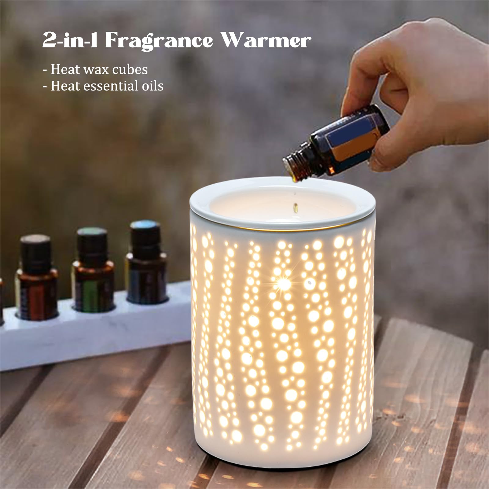 Polka Dot Wax Melt Warmer & Essential Oil Burner - 3-in-1 Ceramic Heater With Night Light