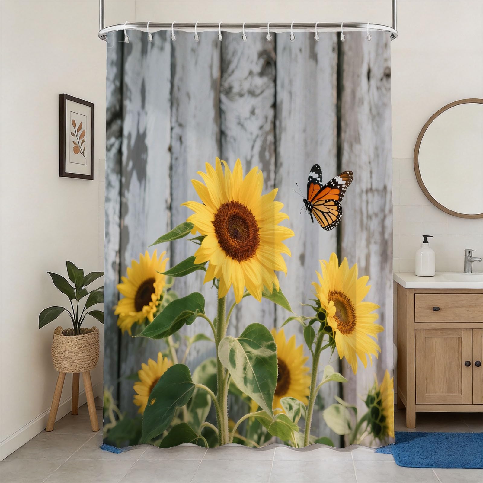 Hongduo 3D Sunflower Floral Shower Curtain for Stalls Bathtubs Flowers Print Bathroom Decor Shower Curtain Set Polyester Fabric Waterproof 180x200cm/71X79 Inch with Hooks