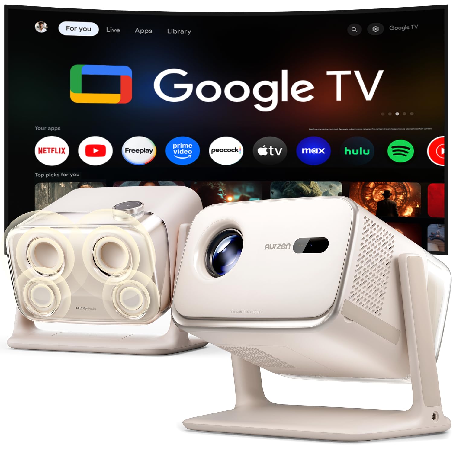 Aurzen BOOM mini Google TV Outdoor Smart Projector