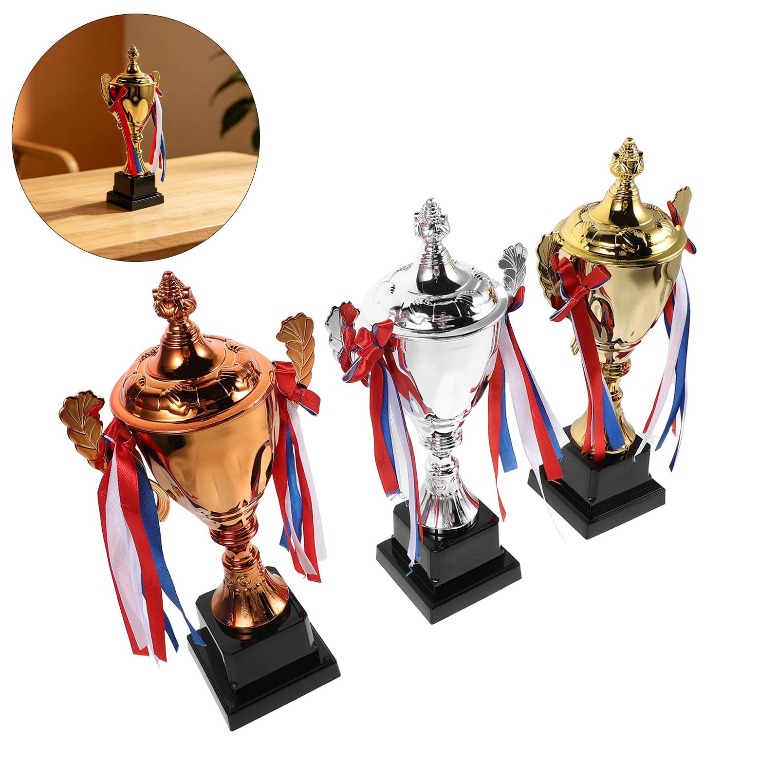 3 Piezas Set de Trofeos de Oro, Plata y Bronce para Competencia Deportiva Diseño Elegante y Acabado Metálico, Reconocimiento Distintivo y Exhibición Estable para Ceremonias