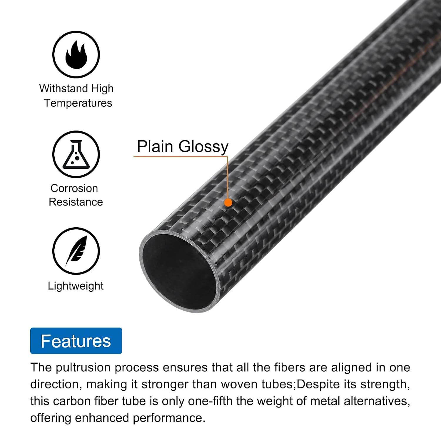 MECCANIXITY 4Pcs Carbon Fiber Tube 18 x 20 x 330mm Glossy Surface Rod 3K Roll Wrapped Pure Carbon Round Tubing for RC Airplane Multicopter Quadcopter