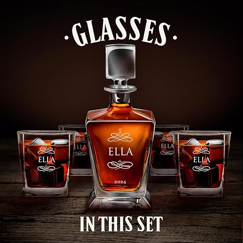 Miniatura 6 de Maverton Juego de whisky para mujer - Decantador de licor personalizado con 4 vasos para ella - Jarra de whisky y vasos para cumpleaños - Set de