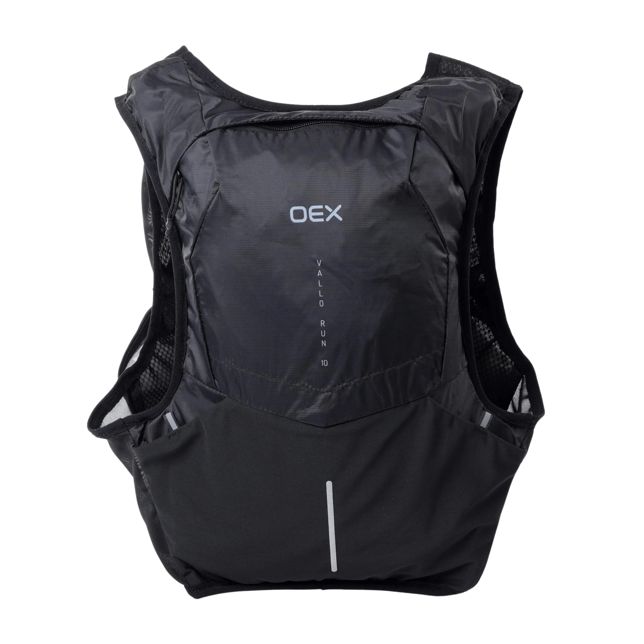 OEX Vallo Run 10L Trail Running Backpack, Ripstop Polyamide with PU Coating, Hydration Compatible, Breathable Mesh Back Panel (Black, L-XL)