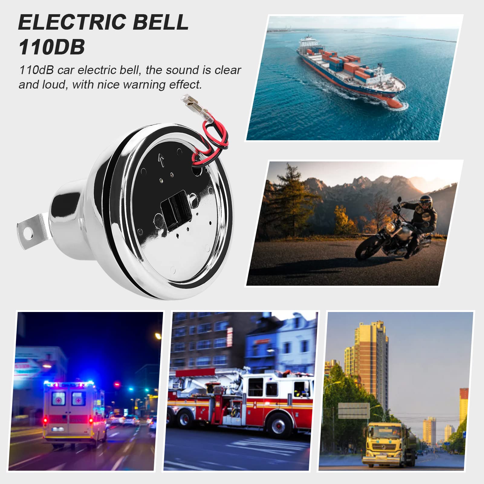 HUIOP Cloche Électrique,12 V 110Db Électrique Cloche Forte Alarme De Sécurité Klaxon Interne Grève En Acier Inoxydable Alarme D'Urgence Cloche Pour Voiture Véhicule Moto Marine Bateau