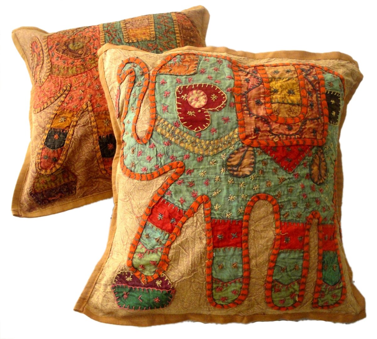 Amazingindiaonline 2pcs Handcrafted Applique Unique Patchwork Ethnic Indian Elephant Throws Pillow Cushion Covers (Brown)
