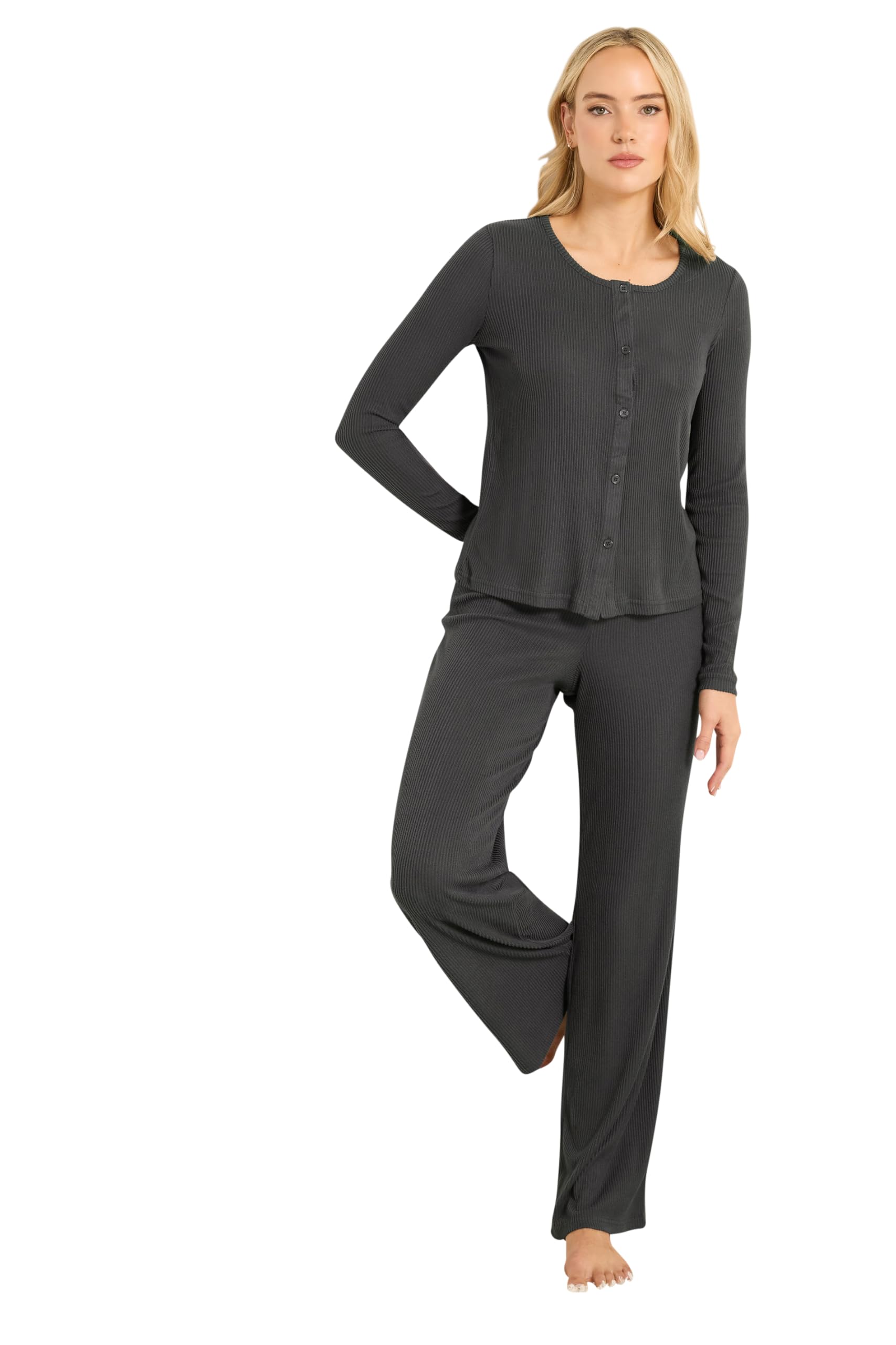 Long Tall Sally Women's Charcoal - Lts Tall Grey Ribbed Wide Leg Trousers