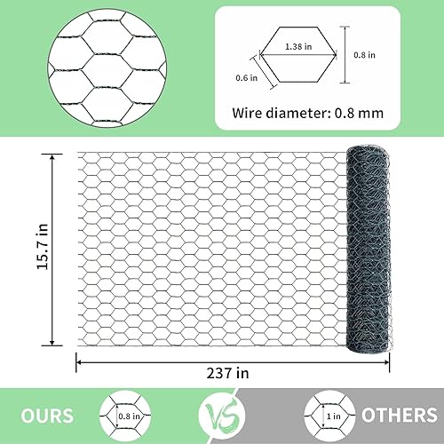 Miniatura 15 de Alambre de pollo de 13.7 pulgadas x 236 pulgadas, malla galvanizada hexagonal para valla de jardín para cercas de conejo y pollo