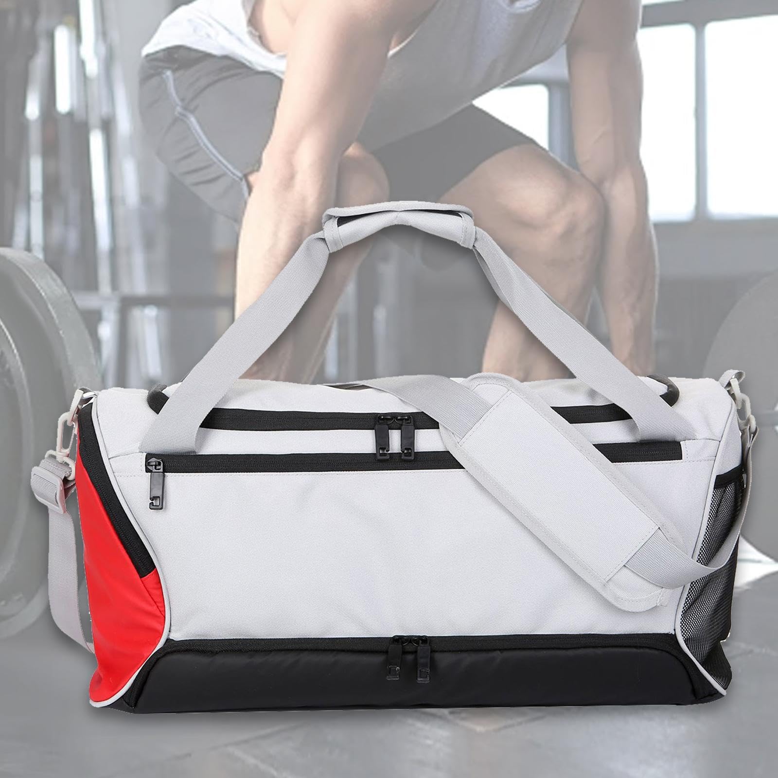 Reisetasche, Sporttasche für Übernachtungen, Turntasche mit Schuhfach, Umhängetasche für Camping, Fitnessstudio Und Outdoor Fitness, Weiß