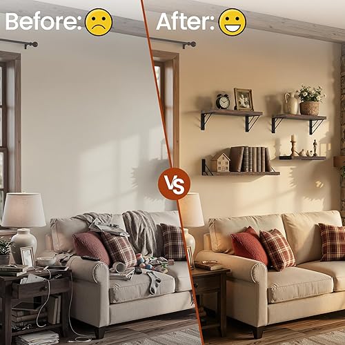 Miniatura 5 de BAYKA Estantes de pared para decoración de dormitorio, estantes flotantes para pared, sala de estar, almacenamiento de cocina, estantes flotantes