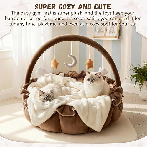 Miniatura 7 de Gimnasio de juego para bebés 3 en 1, alfombrillas de juego para el suelo, tapete de felpa y grueso para el tiempo boca abajo con 5 juguetes