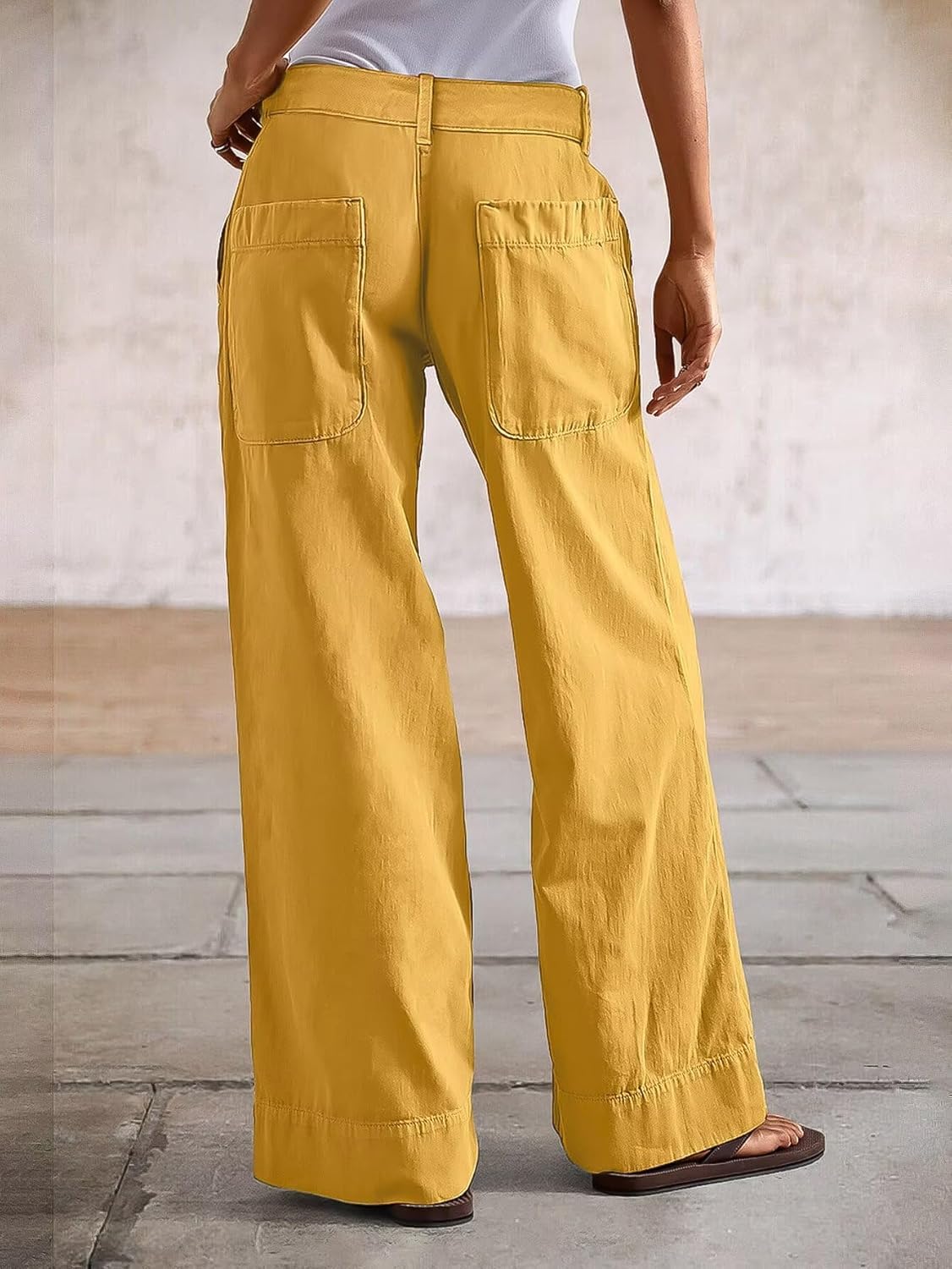 Flamingals Wide Straight Leg Mid Rise Baggy Pocket Denim Jeans Without Belt