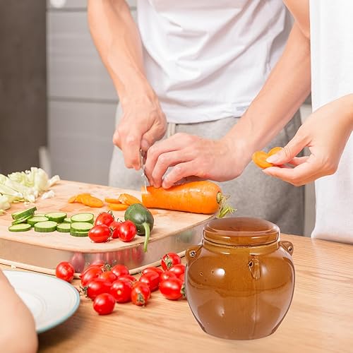 Miniatura 7 de YARNOW Olla de decapado Tarro de cerámica hermético Kimchi coreano Recipientes de comida china con tapa Recipiente pequeño de cerámica Contenedores