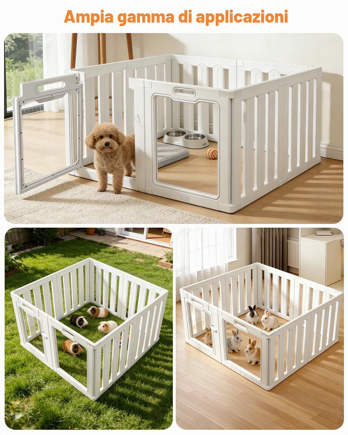 Recinto per Cani da Interno in Acrilico 100 × 60 cm, 8 pannelli Recinto per Cani Pieghevole, fai da te per cani di piccola e media, gatti e conigli, recinzione in plastica per interni, colore bianco