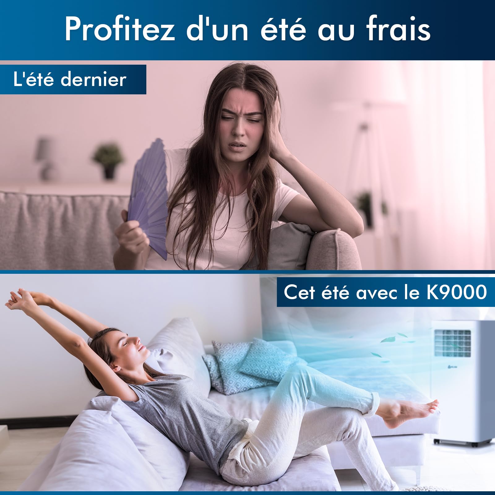 KLIM K9000 - Climatiseur Mobile Silencieux 3 en 1 - Nouveauté - Déshumidificateur - Climatiseur Portable 9000 BTU - Ventilateur et Climatisation - Clim Mobile avec Télécommande - GARANTI 5 ANS