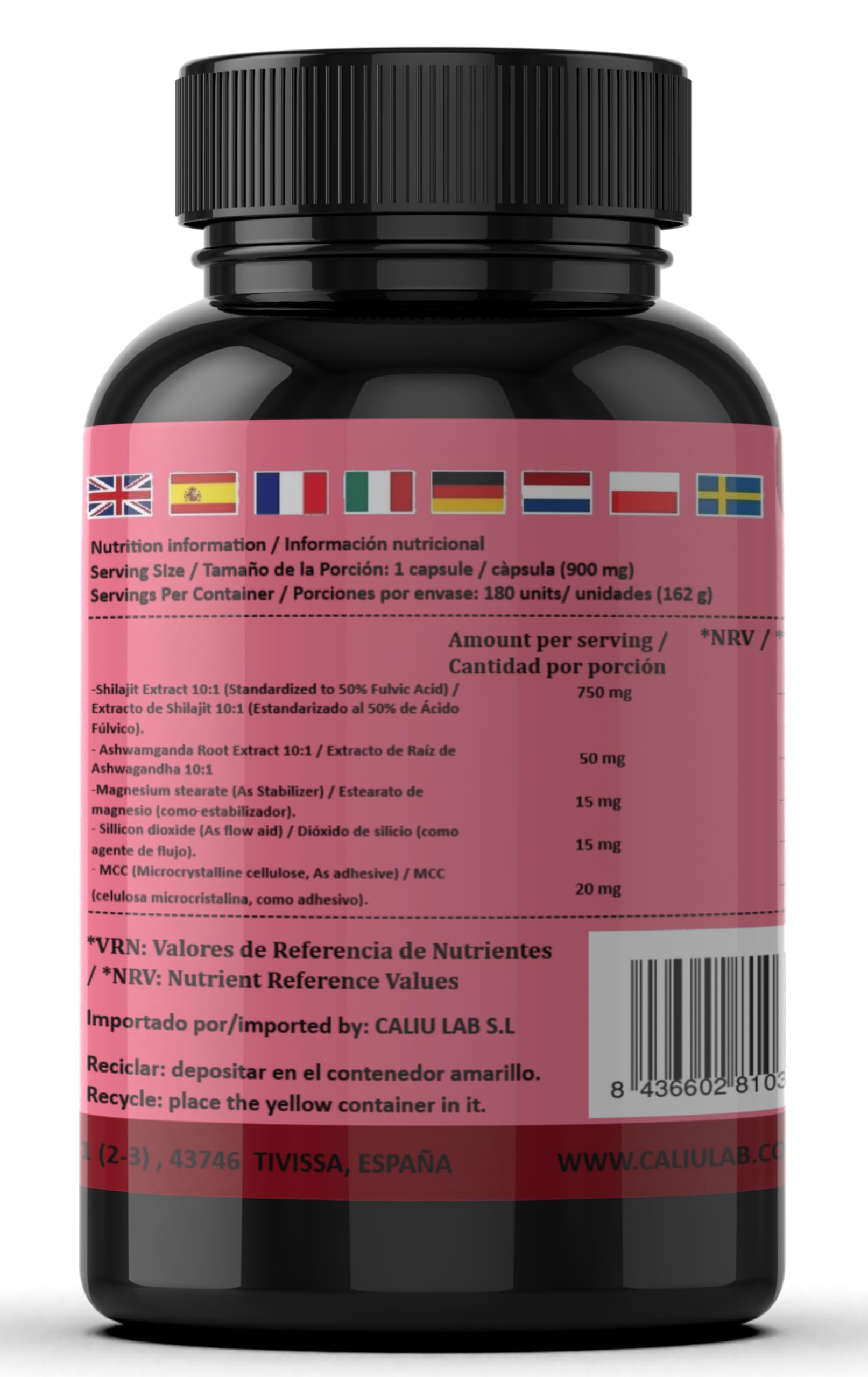 Shilajit Puro | 180 Capsule | 50% Acido Fulvico | 6 mesi | 144000mg | Con Polvere Naturale di Ashwagandha | +85 Minerali | Integratore in Compresse per Uomini con Resina Pura di Shilajit dell'Himalaya