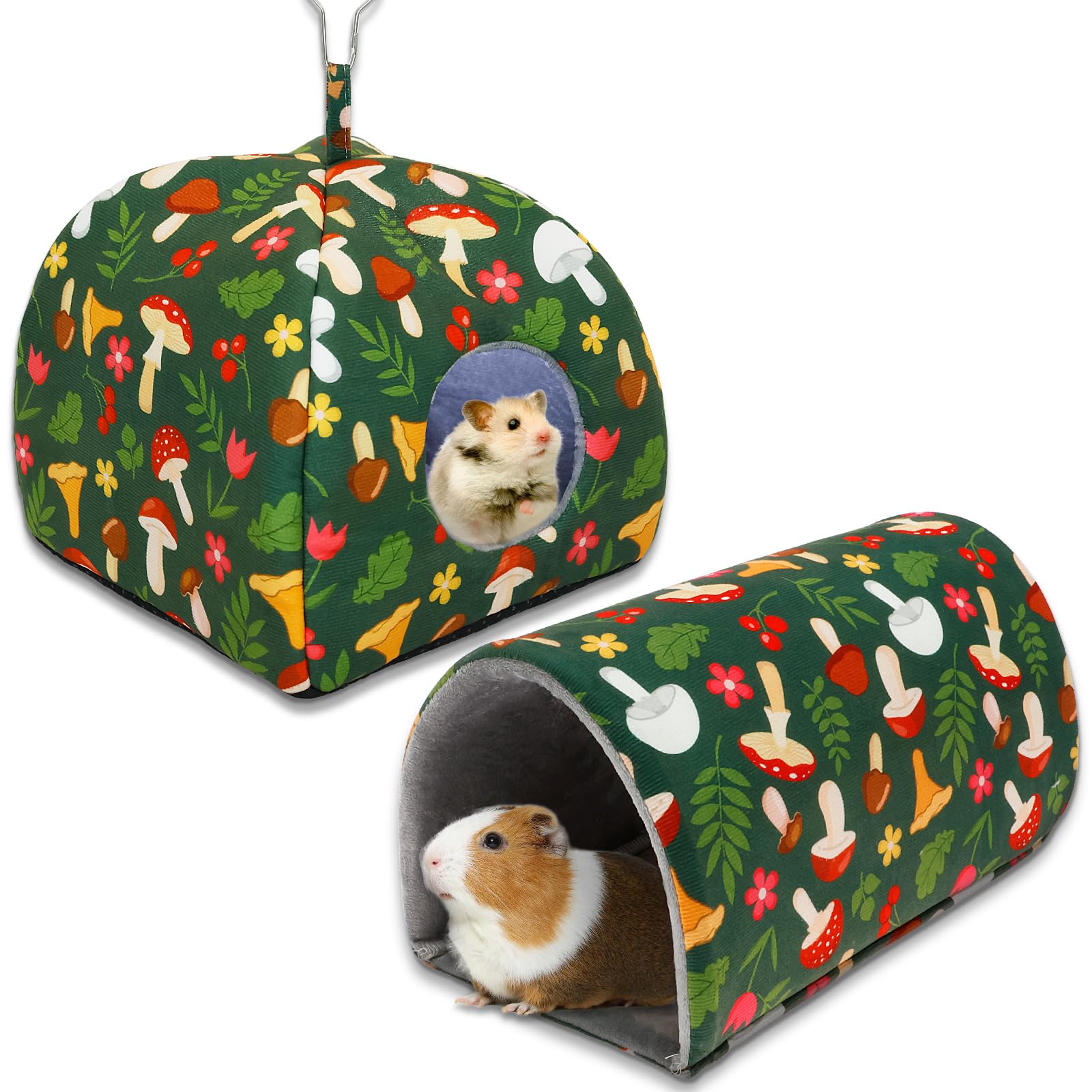 2Pack Guinea Pig House and Tunnel Soft Plush Rabbit Hideout Machine Washable Guinea Pig Hides Hamster Hideout Cage Accessories with with Nonslip Bottom for Small Pets Bunny Chinchilla Ferret Rat