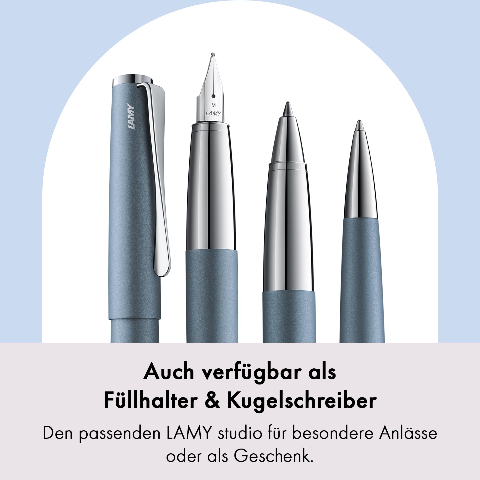 Lamy studio glacier Tintenroller in Strichbreite M | Lamy Tintenroller in elegantem Gehäuse aus Ganzmetall – mit propellerförmigem Clip – mit Tintenrollermine M 63 in schwarz