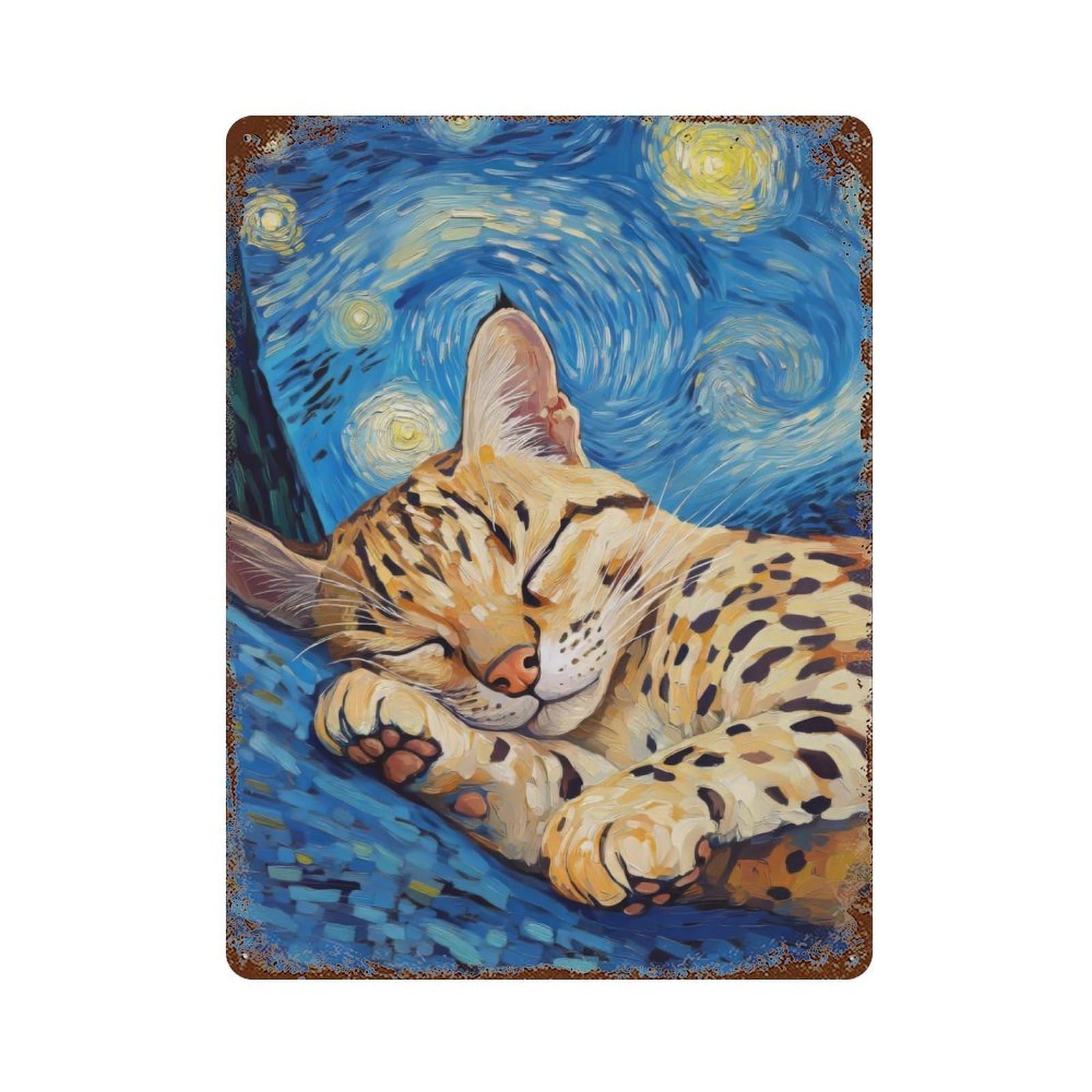 Cat in Starry Night Decorative Tin Sign 15.7"x11.8", Ideal for Cafe, Home Bar And Lounge Decor