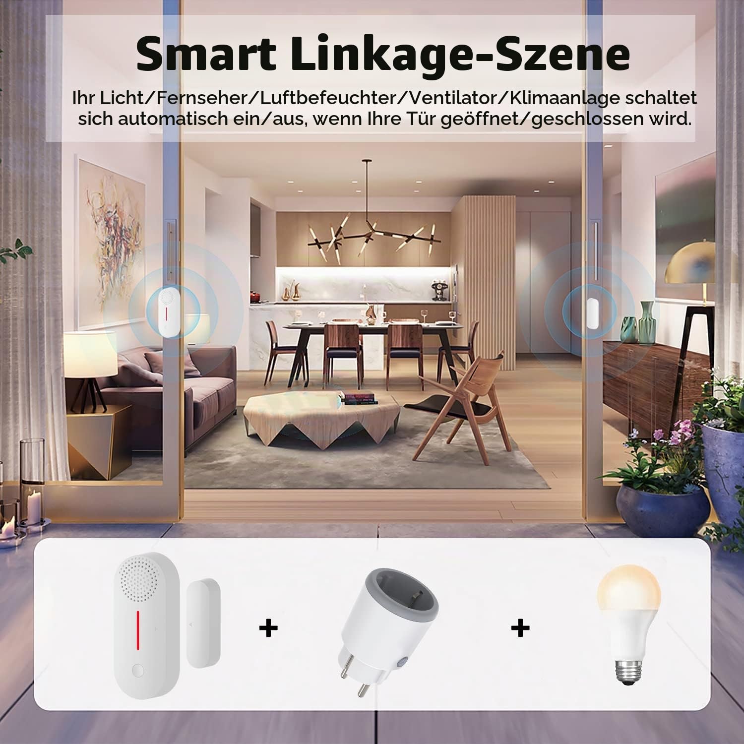 WiFi Smart Türsensor, drahtloser Türfenster Sensor Alarm, Mini Kontaktsensor für die Sicherheit zu Hause, Push Benachrichtigung, Lautstärke einstellbar, Timer, kompatibel Alexa/Google Assistant.4 Pack