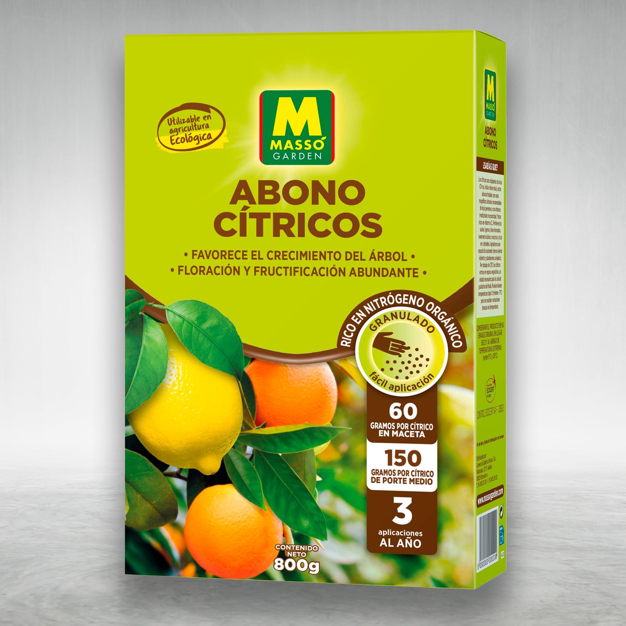 Abono ECOLÓGICO para Cítricos (Limoneros, Mandarinos, Naranjos...) de Gran Efecto Reverdesciente y Capacidad para Mejorar Frutos | Envase 800 GR | Apto Aplicación en Maceta y Suelo | Nexum Market