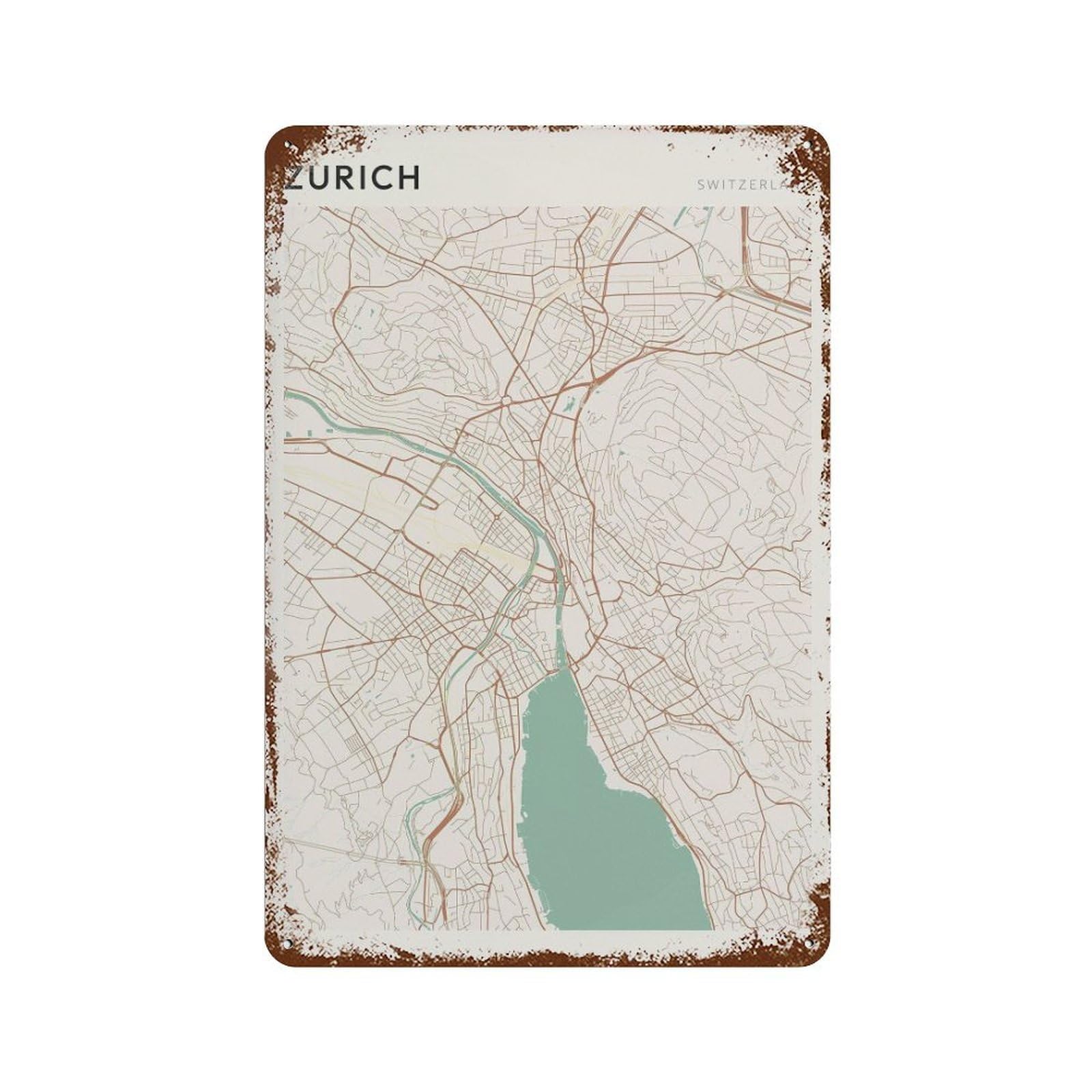xiaoxiaoshen Zurich Map City Switzerland Wall Decor Art Metal Tin Poster Modern Home Decor Art Home Bar Shop Decorations Vintage Sign 30x20cm