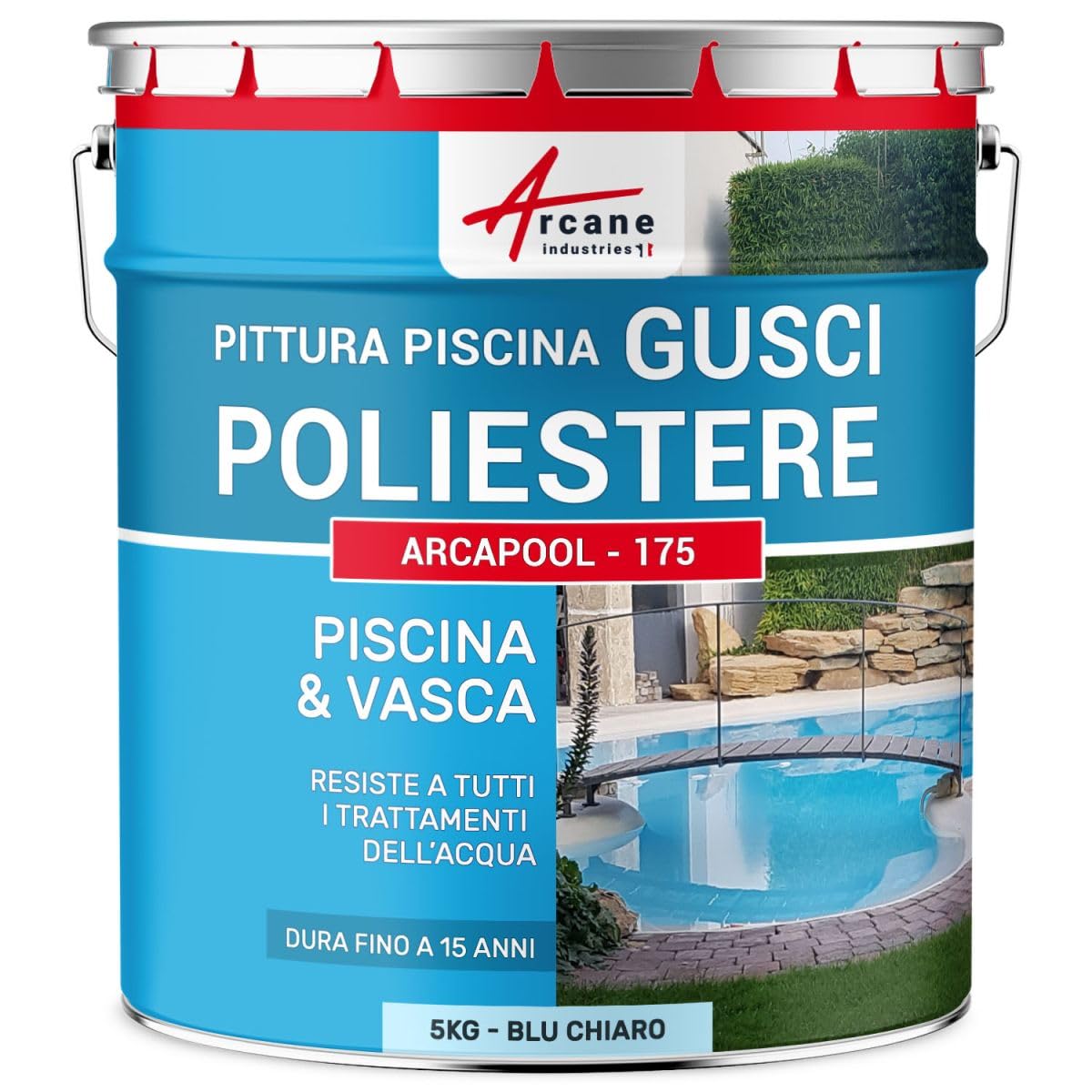 ARCANE INDUSTRIES Pittura per piscine e vasche in vetroresina - ARCAPOOL - 175-5 kg (fino a 15m² per 2 strati) Azzurro