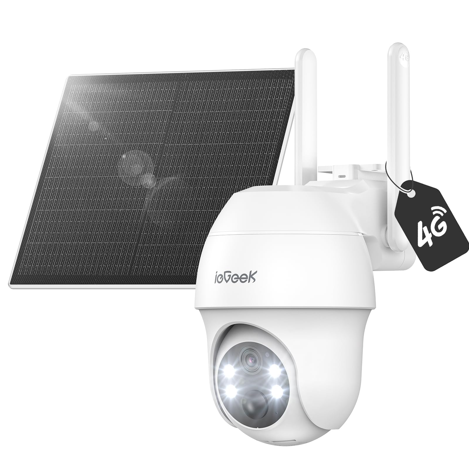 ieGeek 4G LTE Camera De Surveillance sans Internet, 2K HD Camera Carte Sim, Vision Nocturne Camera sans WiFi, Détection Humaine PIR, Audio Bidirectionnel, AI Analysis System/Cloud